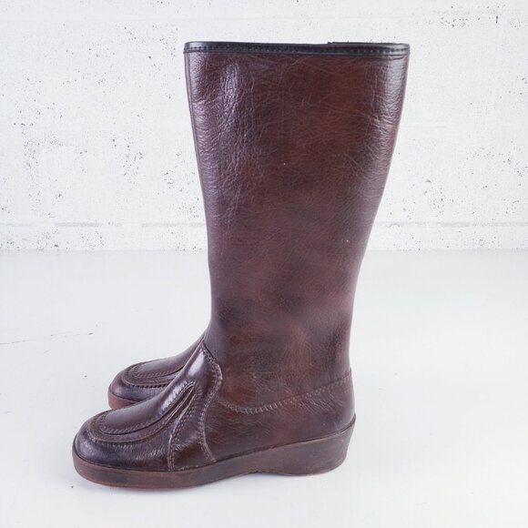 Vintage Carolina Boots Leather Knee High Sherpa Lined Side Zip Low Heel Brown 7 - Picture 4 of 13